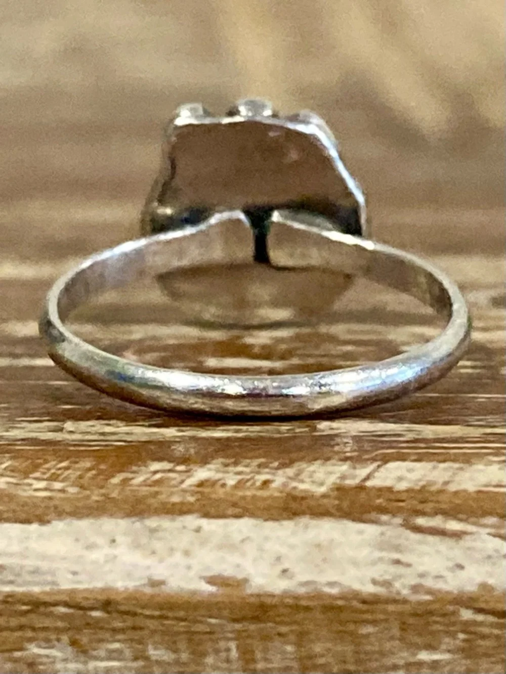 Super Tiny Silver Tone Ring with Turquoise Colored Center • Size 2.25